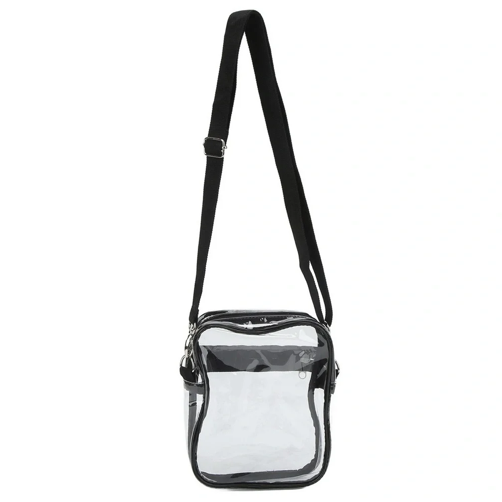Clear Black Trim Crossbody Bag. Offers welcome